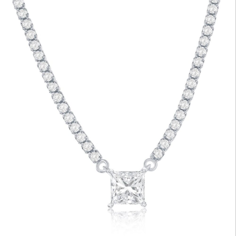 Timeless Sterling Silver Cubic Zirconia Tennis Necklace